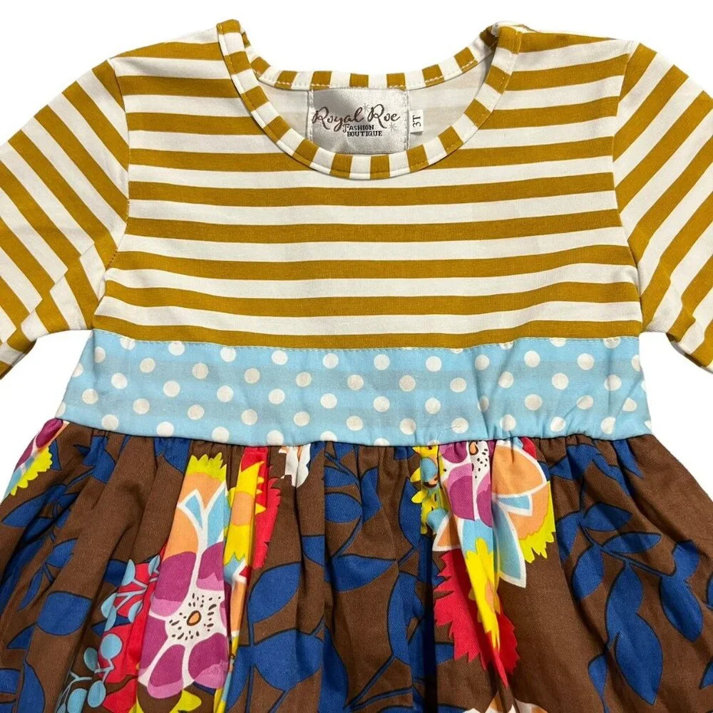 Royal Roe 3T Handmade Floral & Stripes Dress